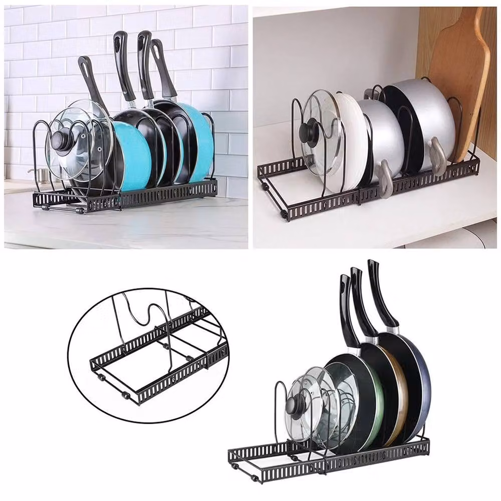 PAWNORA 7 Tier Expandable Dish Drainer Rack and Pan Holder in Black Coated Steel – 3