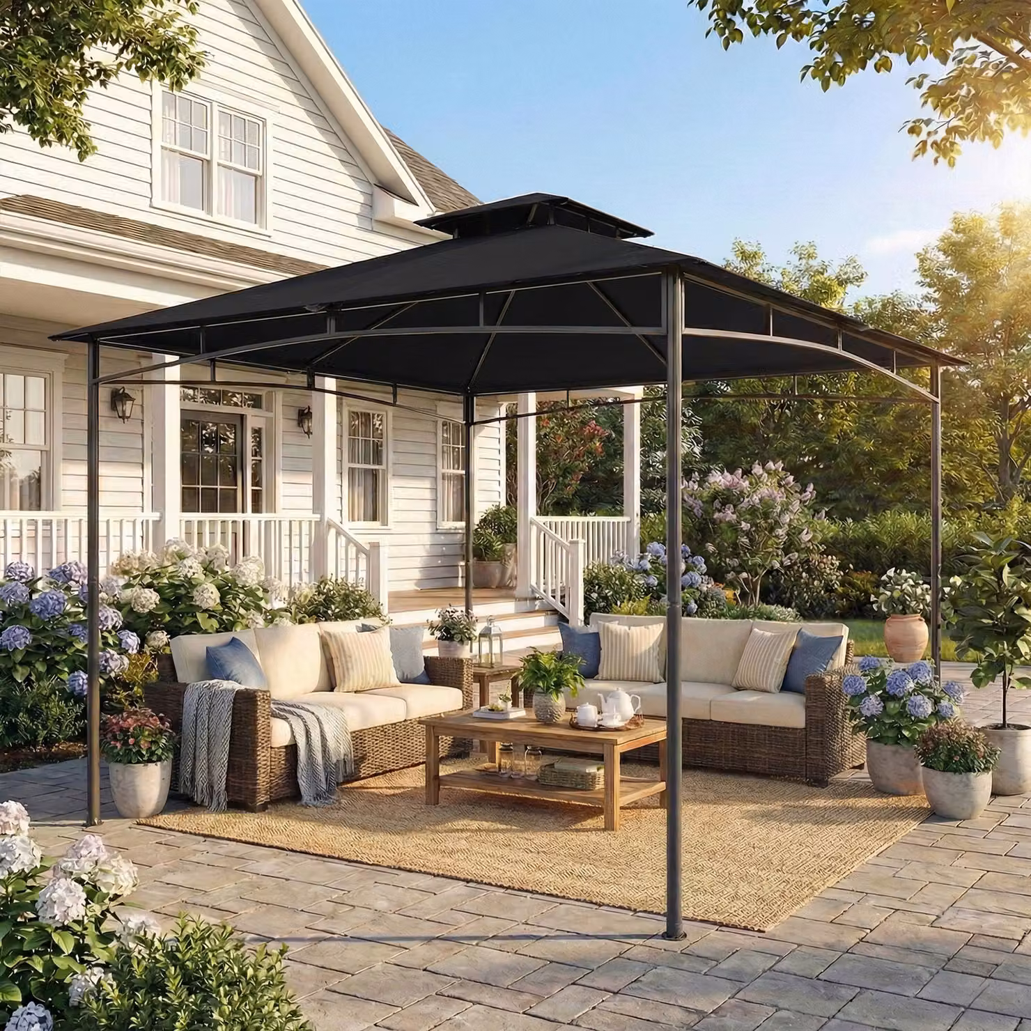 Outsunny Black Garden Gazebo with 2-Tier Hip Roof and Metal Frame, W: 300 cm, D: 300 cm, H: 285 cm – 2