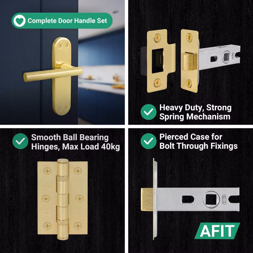 AFIT Gold Long Backplate Handle and Hinge Set with Satin Brass Finish – 3