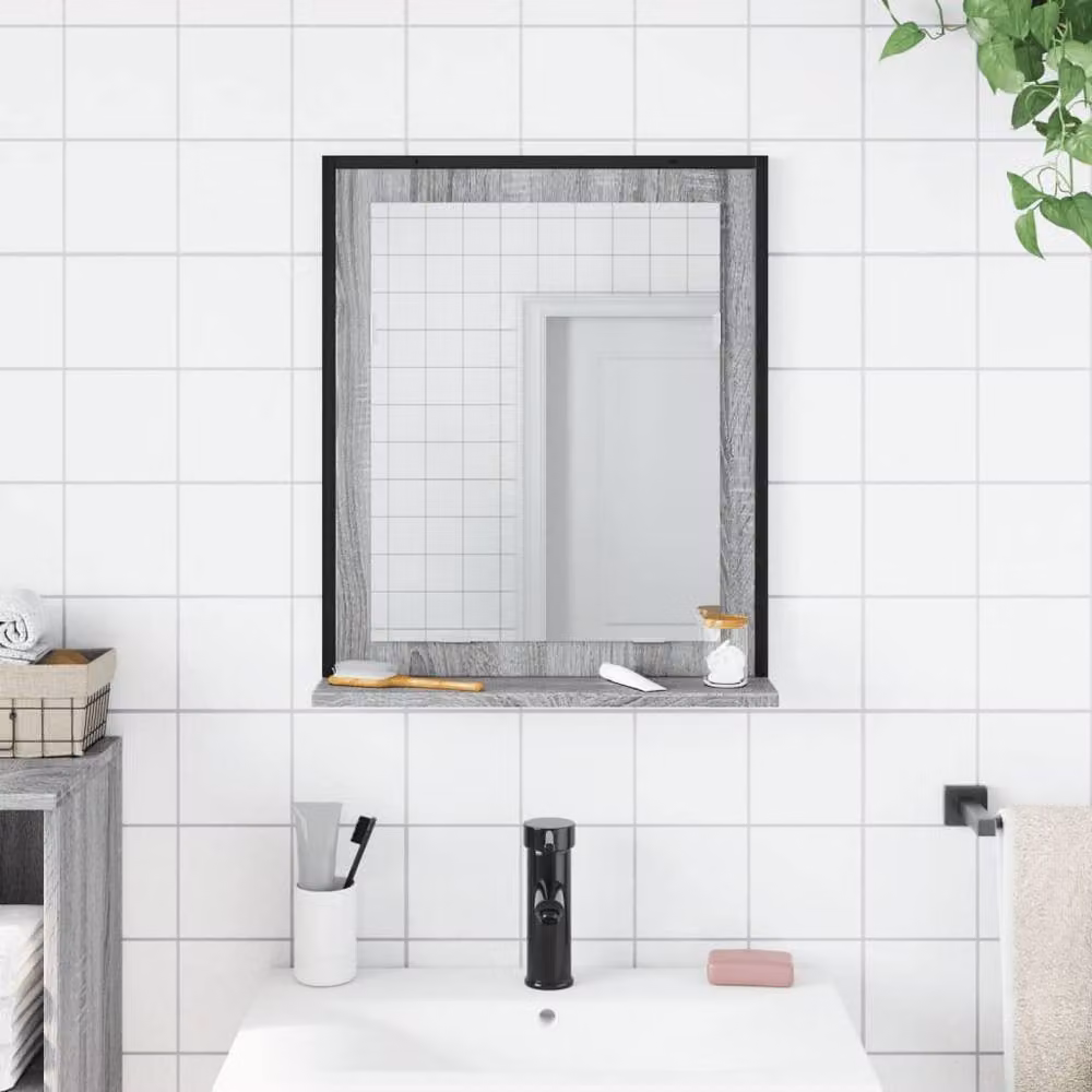 Berkfield Home Bathroom Mirror with Shelf in Grey Sonoma, W/D/H: 50 x 12 x 60 cm – 2