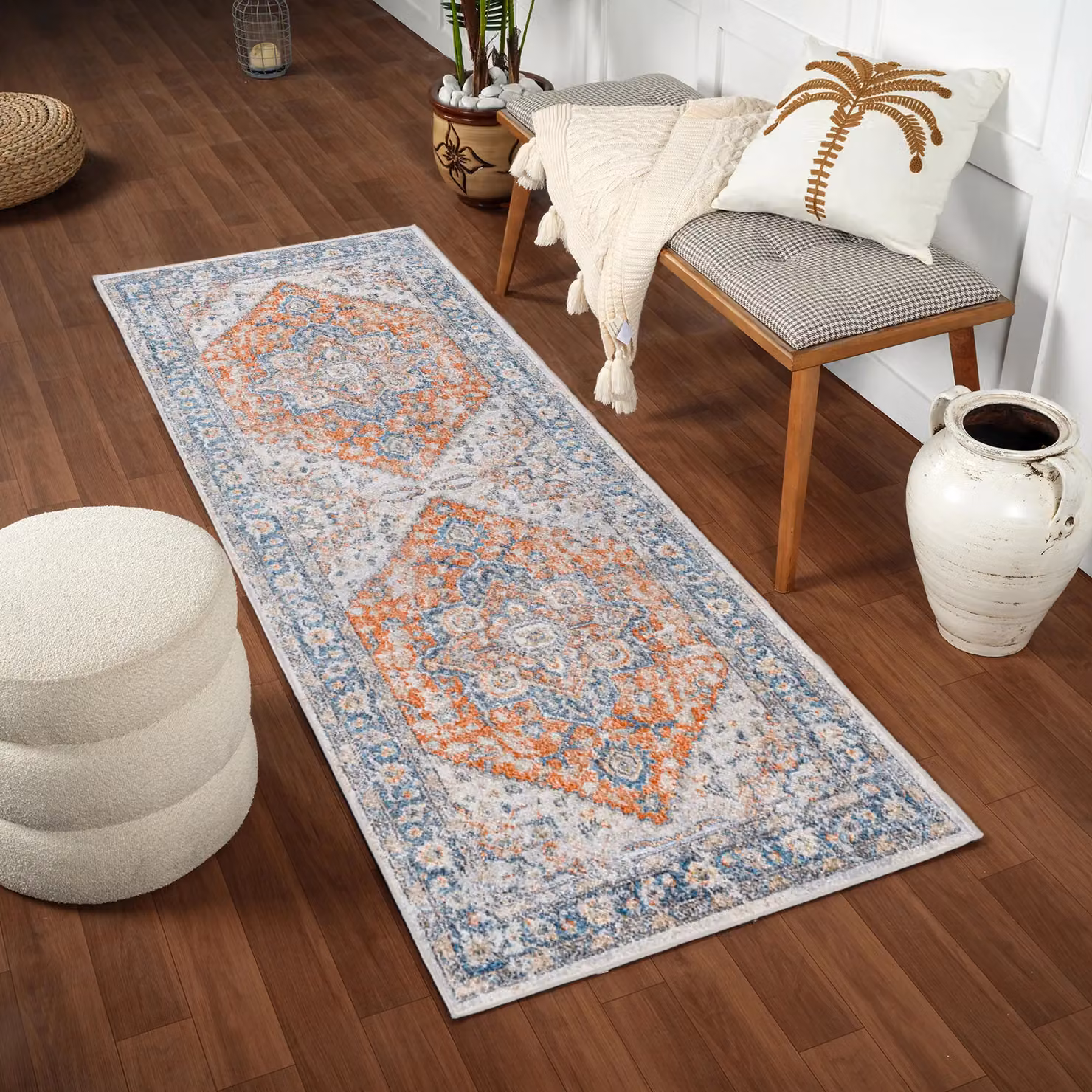 Livabliss Lilian Washable Vintage Boho Traditional Living and Dining Room Rug in Blue, Brown and Burnt Orange, W: 160 cm, D: 215 cm – 3