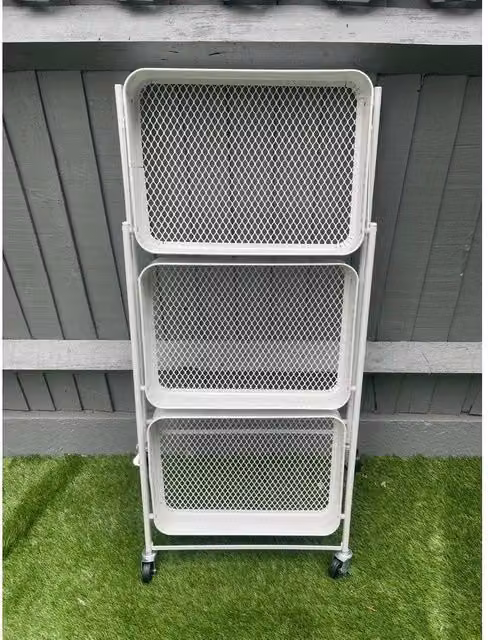 FORGEVIO White Folding Trolley Cart Storage Rack Rolling Metal Shelf for Home and Office – 1