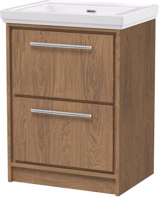Balterley Longnor Floor Standing 2 Drawer Bathroom Vanity Unit with Basin in Antique Oak Brown, W/D/H: 63.0 x 47.1 x 86.6 cm
