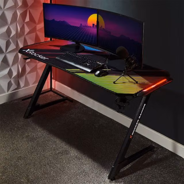 XRocker Jaguar Gaming Desk with Neo Motion LED in Grey and Black