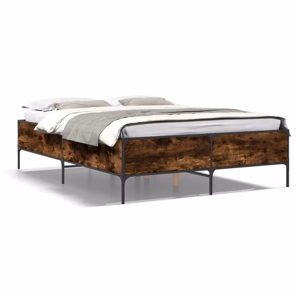 Berkfield Home Durable Industrial Bed Frame in Smoked Oak and Brown, W/D/H: 140 x 190 x 44 cm – 3