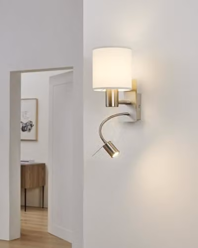 Eglo Pasteri LED Wall Light with Reading Lamp, White Fabric and Silver Metal – 2