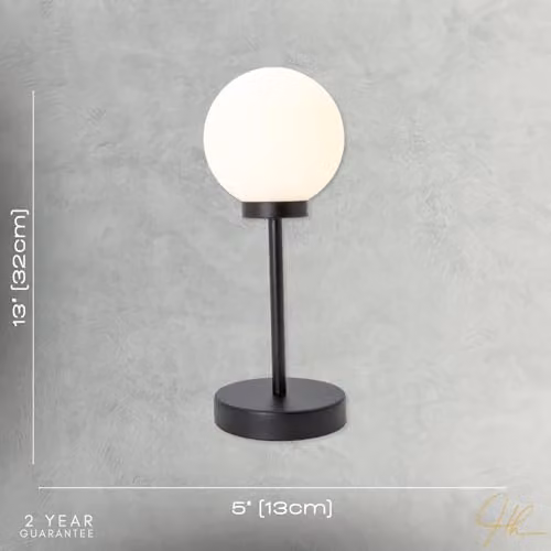 Happy Homewares Modern White Glass Globe Table Lamp with Matte Black Metal Stem, H 32 cm x W 13 cm x D 13 cm – 3
