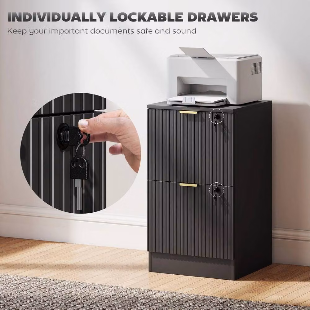 EONLION Black Metal Filing Cabinet with 2 Lockable Drawers – 3