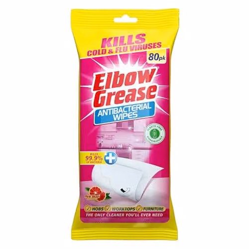 Elbow Grease Antibacterial Multi-Surface Wipes Pink Blush in Yellow 80 Pack