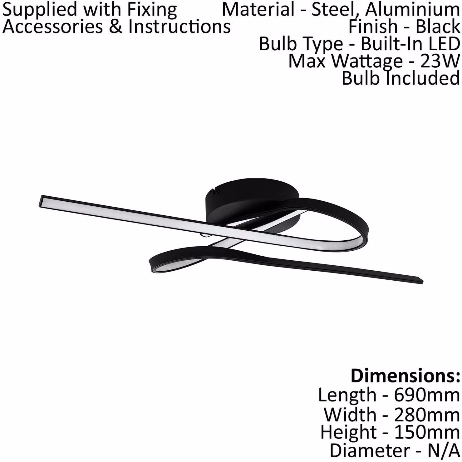 Loops Modern LED Flush Ceiling Light in Black and White with Included Bulb – 2
