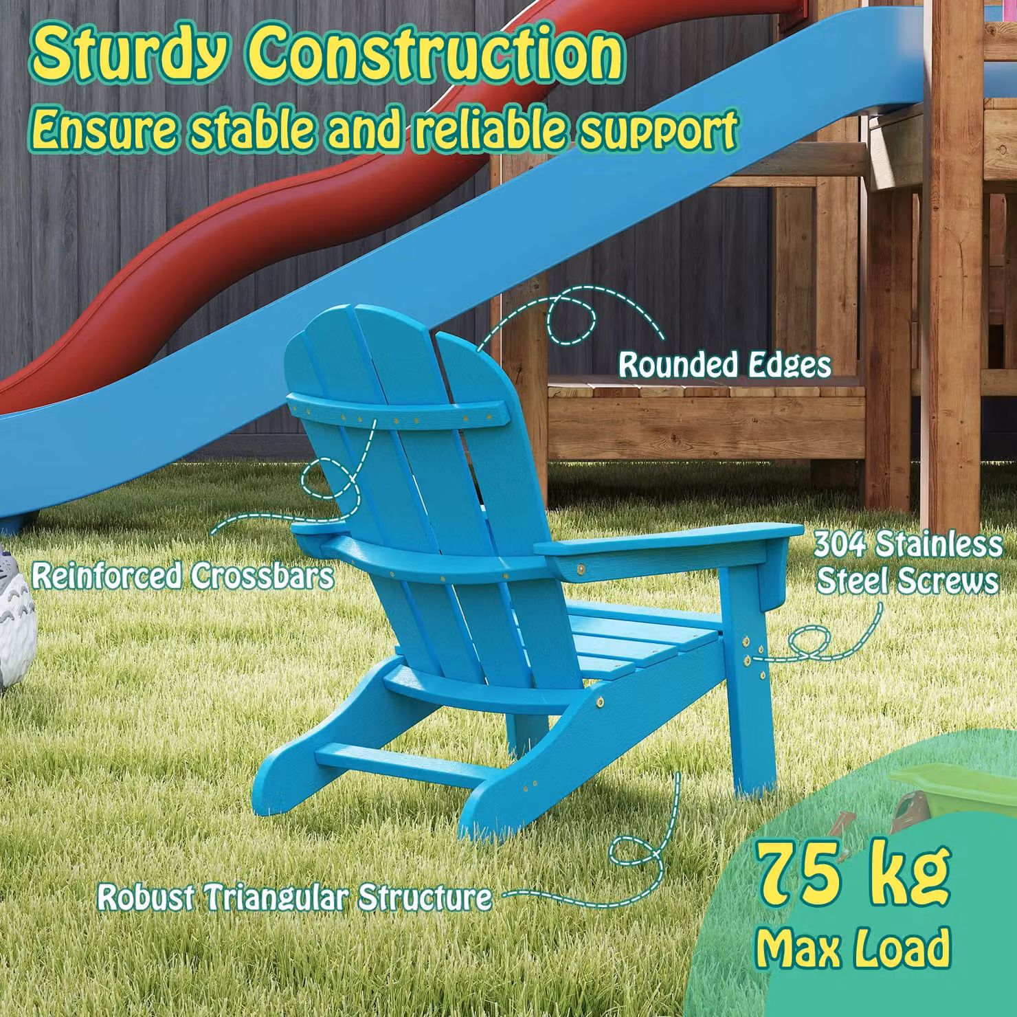 Gymax All-Weather HDPE Toddler Adirondack Lawn Chair in Turquoise – 3