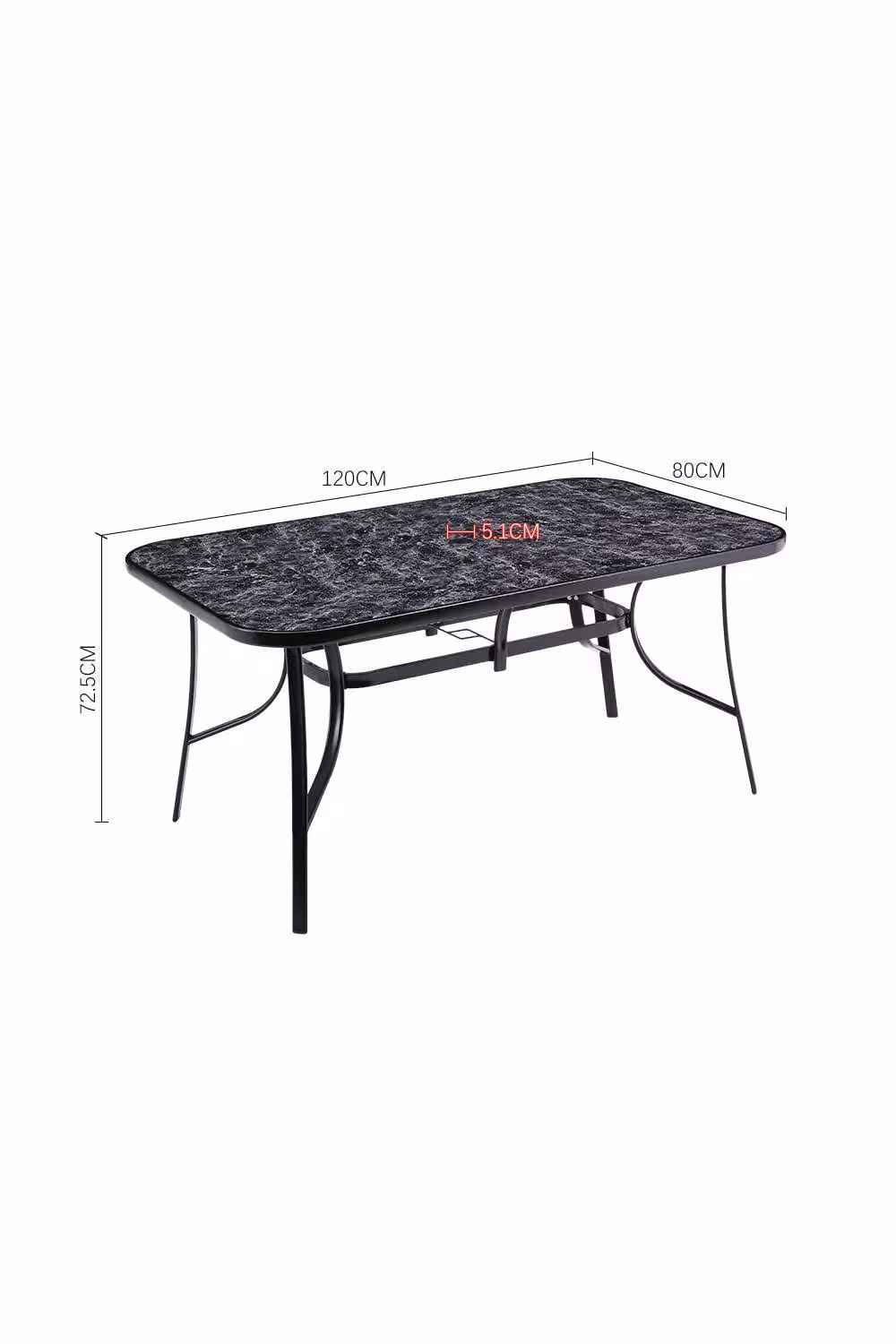 H&O Direct Rectangular Garden Coffee Table with Black Tempered Glass and Metal Frame, W: 80.0 cm, D: 72.5 cm – 2
