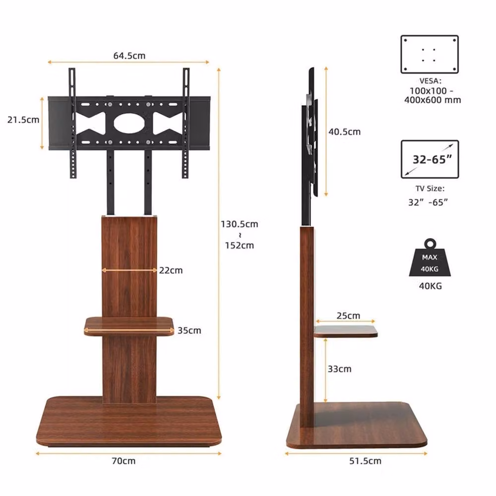 Nordara Heavy Duty Industrial TV Floor Stand in Brown, W/D/H: 100 x 100 x 152 cm – 2