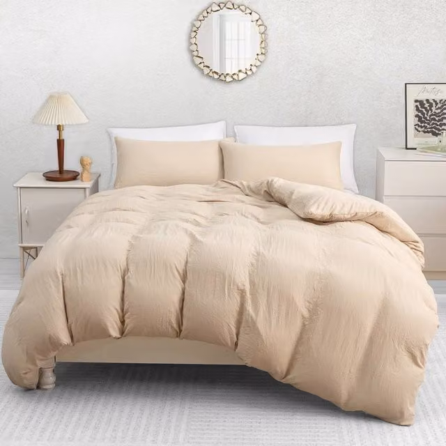 Pamposh Pre Washed Microfibre Duvet Cover and Pillowcase Set in Beige, Size: 200 x 200 cm