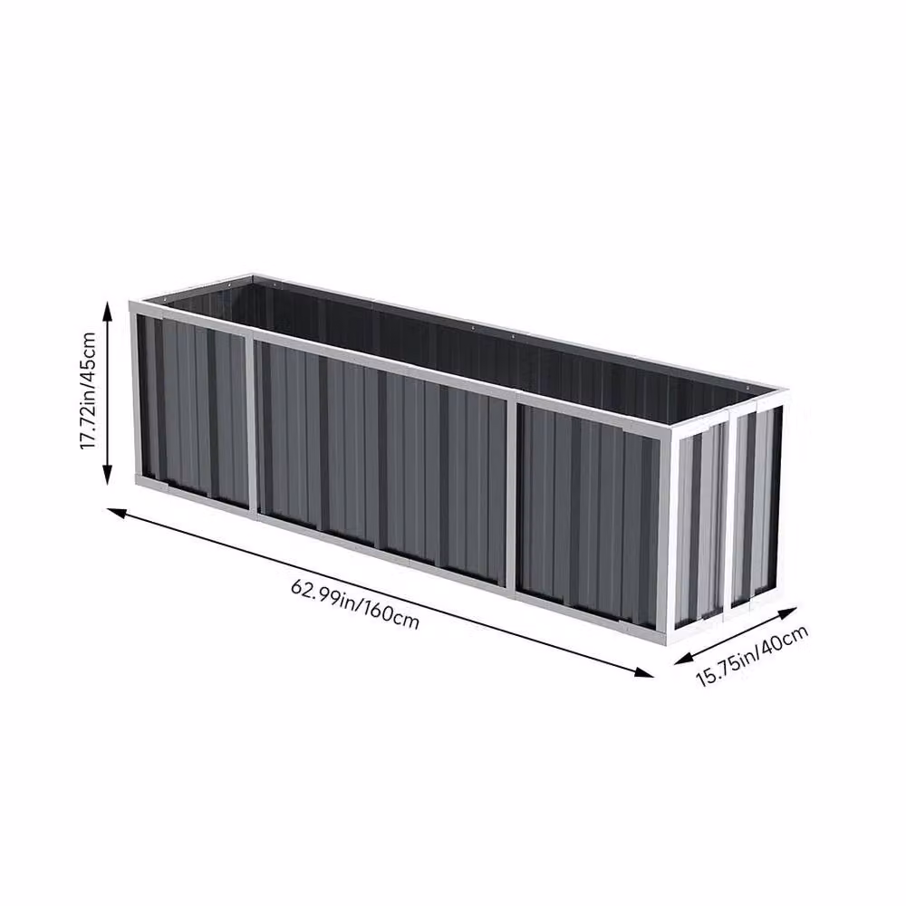 FLAVORA Grey Galvanised Steel Raised Garden Bed, W: 160 cm, D: 40 cm, H: 45 cm – 2