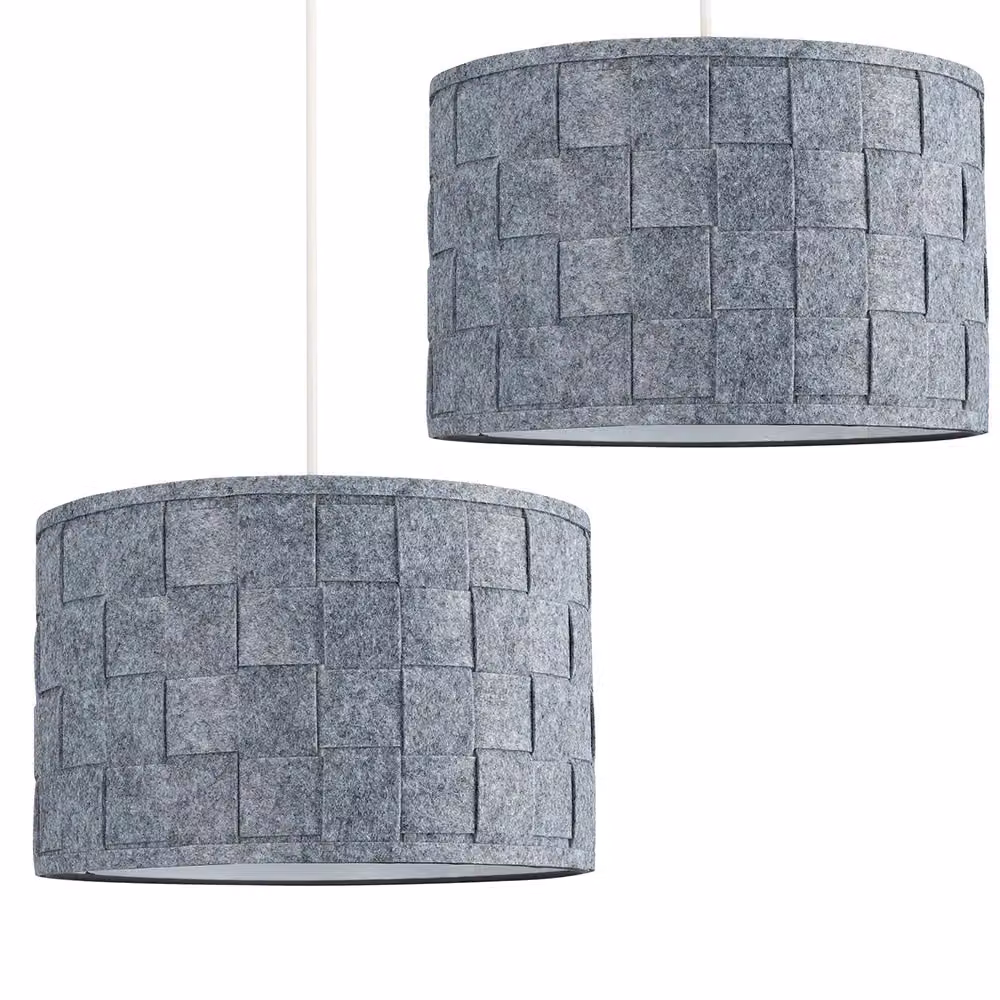ValueLights Monza Pair of Grey and White Fabric Ceiling Pendant Shades with Reducer Ring – 2