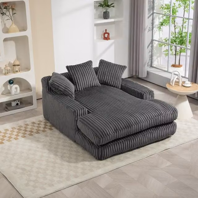 Aosom UK Oversized L-Shape Chaise Longue Sofa with 3 Throw Cushions and Wide Armrests, Grey, W/D/H: 125 x 125 x 63 cm