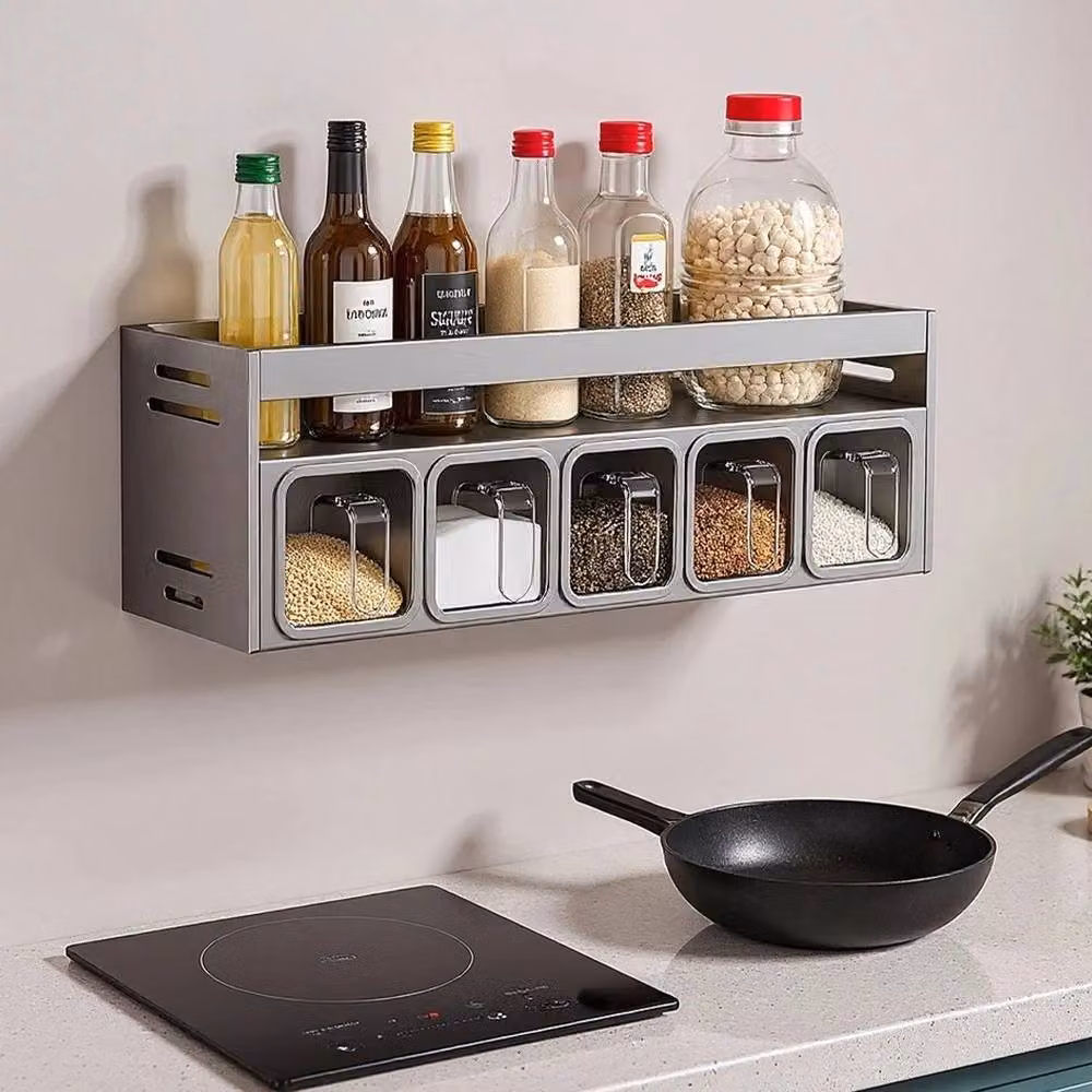 Havendro 5-Grid Metal Kitchen Spice and Sauce Rack in Matt Grey – 5