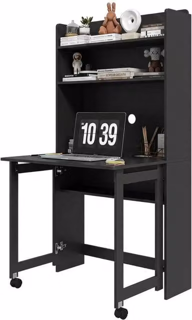 KORVIXA Black Foldable Square Writing Desk for Home Office and Bedroom, W: 100 cm x D: 100 cm – 1