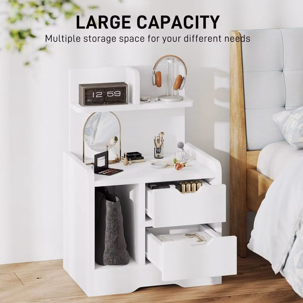 Wyld Haus Sora Nico High Gloss White Bedside Table with 2 Drawers and Open Shelves W/D/H: 40 x 30 x 60 cm – 3