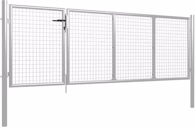 Berkfield Home Steel Garden Gate, Silver, W: 350 cm, H: 75 cm