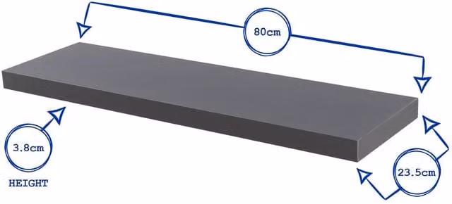 Harbour Housewares Modern Floating Wall Shelf in Grey, W: 80 cm, D: 8 cm, H: 8 cm