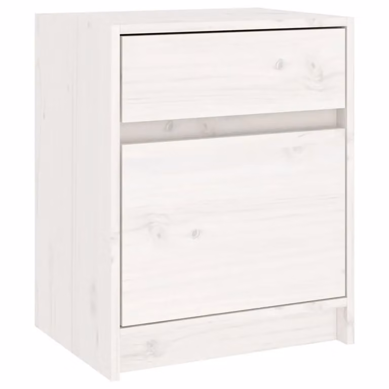 Berkfield Home White Solid Pinewood Bedside Cabinet W/D/H: 40 x 31 x 50 cm