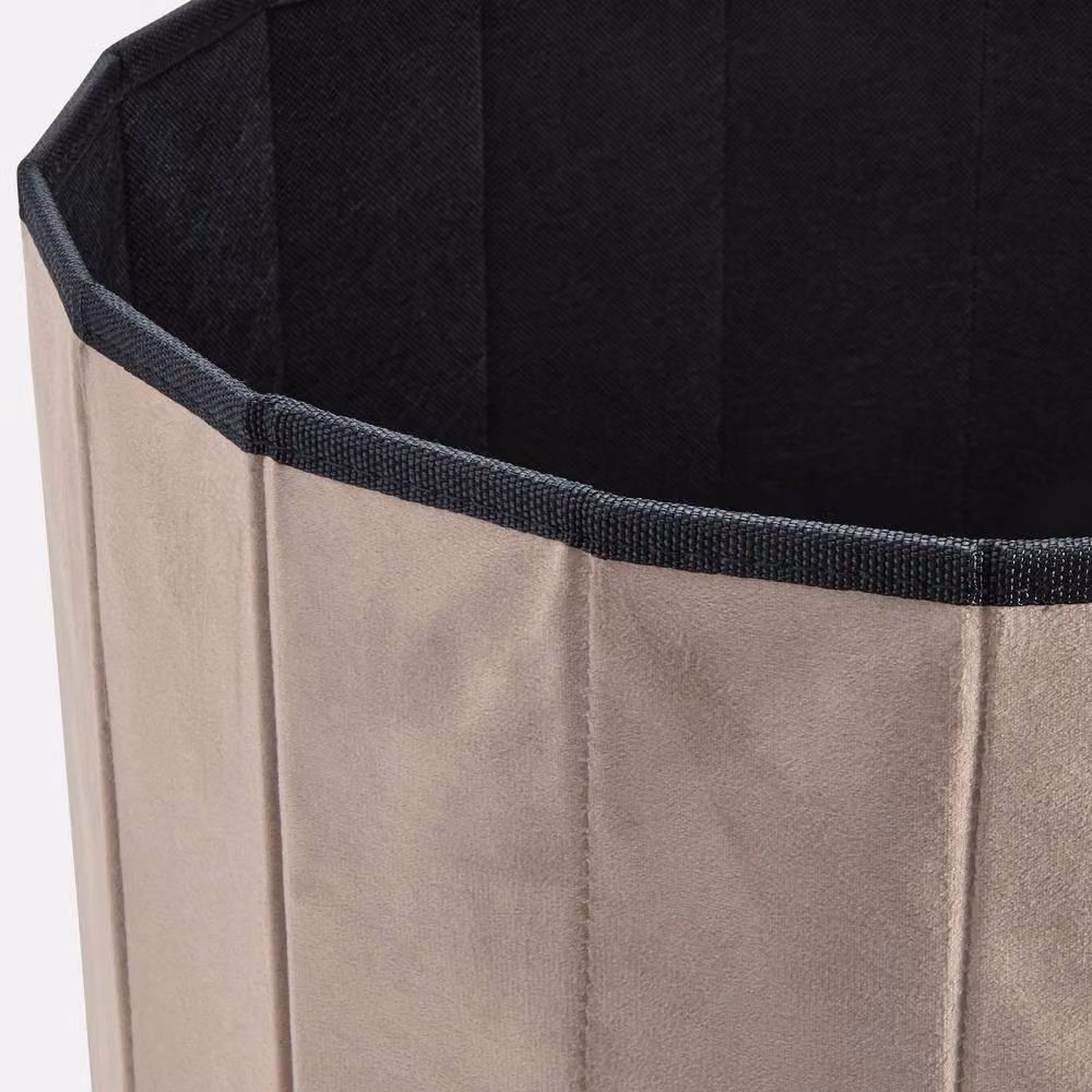 OHS Matte Velvet Round Ottoman Storage Stool in Taupe – 3