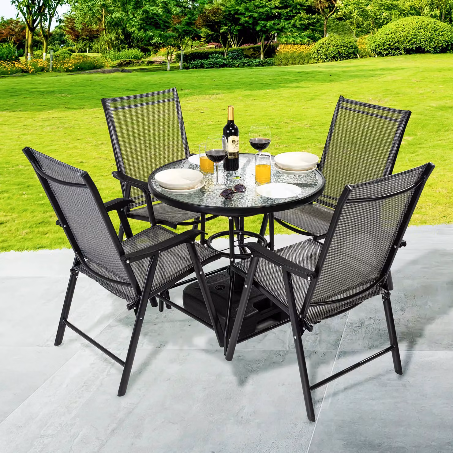 Luxury Living 5 Piece Round Glass Top Bistro Dining Set in Black and Grey – 2
