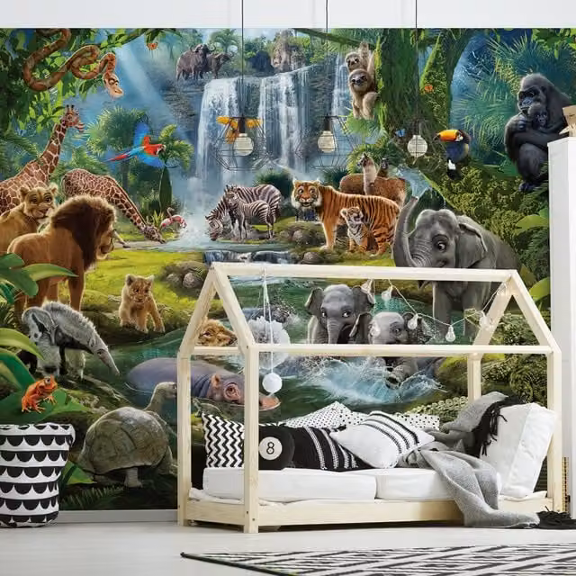 Walltastic Jungle Adventure Wall Mural, Multicolour and Green, W: 243.84 cm, H: 304.8 cm