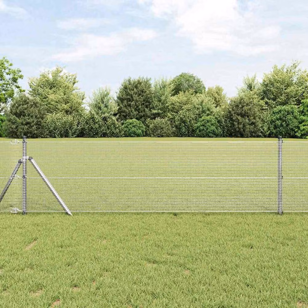 Berkfield Home Modern Welded Wire Fence with 13 Posts, Silver Galvanised Steel, W: 50 m, H: 0.4 m – 2