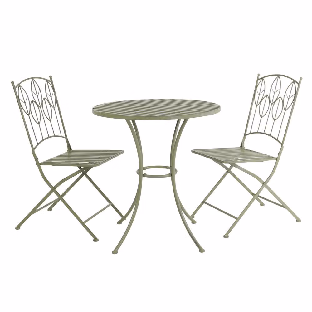 Charles Bentley Rustic Metal Garden Bistro Set with Leaf Design in Green – 2