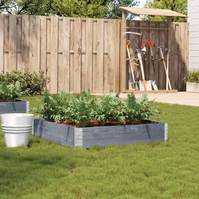 Berkfield Home Garden Grey Wooden Raised Bed Planter with Galvanised Steel, W/D/H: 100 x 100 x 100 cm – 1
