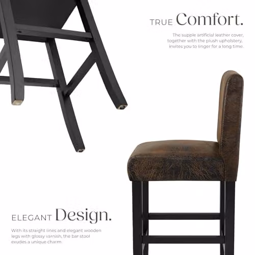 tectake Set of 2 Dover Bar Stools in Antique Brown with Synthetic Leather and Wood Legs – 6