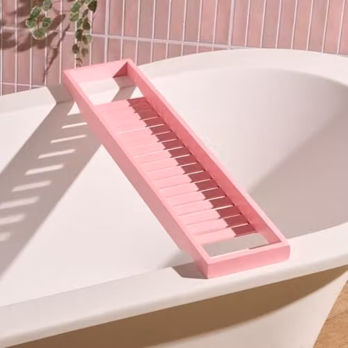 OHS Bamboo Bath Tray Caddy in Pink