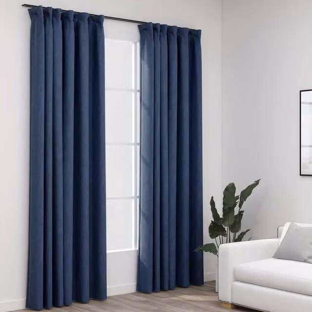 Berkfield Home Linen-Look Blackout Curtains with Hooks, 2 Pack, Blue, W: 140 cm, H: 245 cm