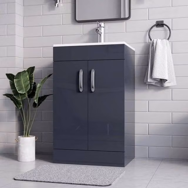 FORGEVIO Grey Floor Standing Bathroom Vanity Unit with Basin, Width: 50 cm