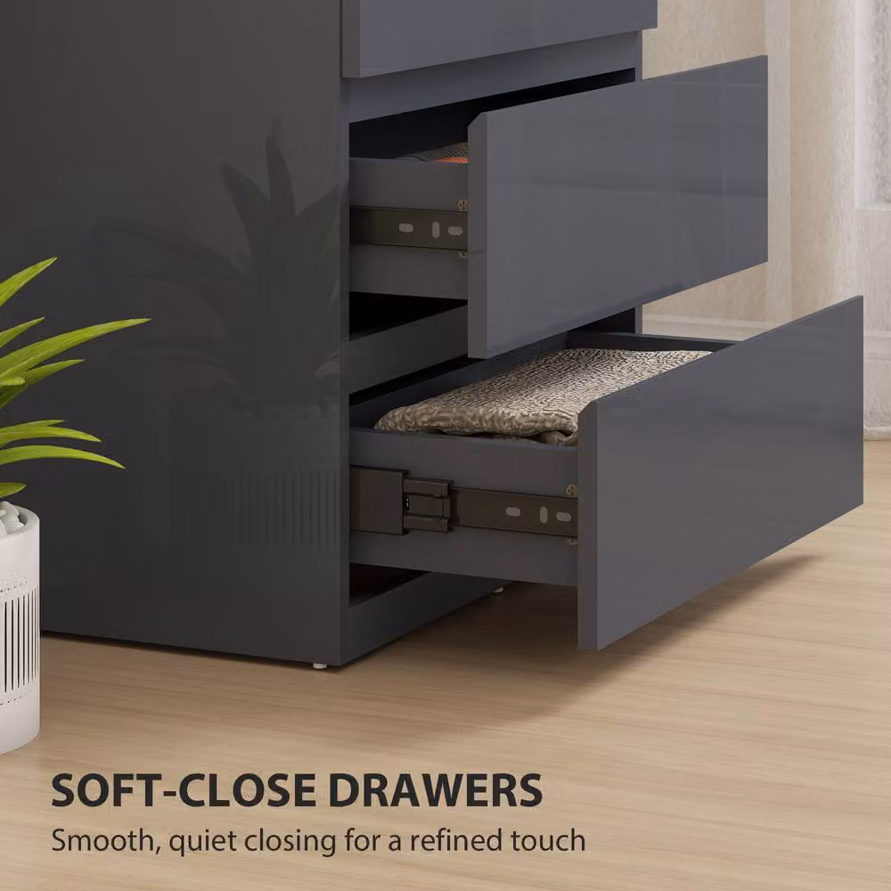 STILVORA Grey Glossy Chest of 4 Drawers with Soft Close Mechanism – 4