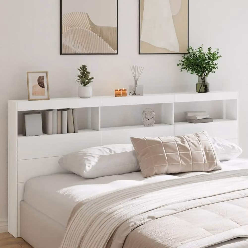 Berkfield Home Modern White Headboard Cabinet with Integrated LED Lighting, W/D/H: 220 x 17 x 102 cm – 2