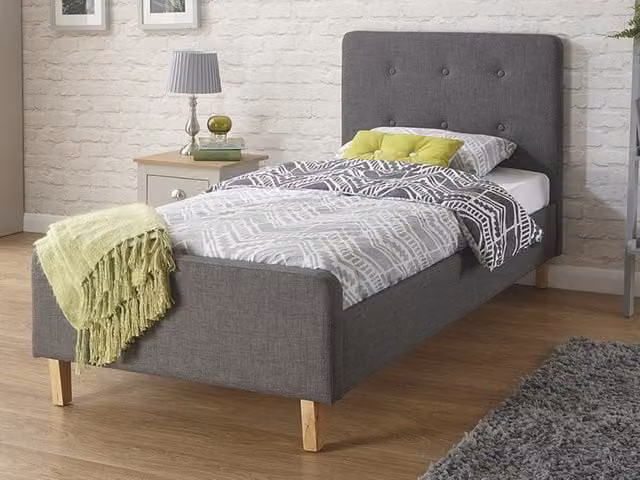 GFW Ashbourne Upholstered Fabric Bed Frame in Grey, Single 90 x 190 cm