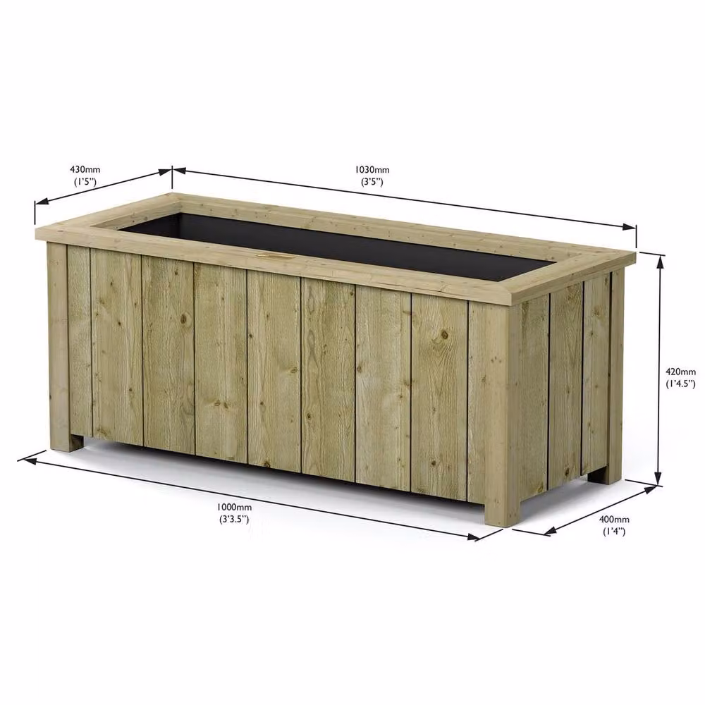 Rowlinsons Heritage Ornamental Garden Planter Tub, Brown Wood, W: 103 cm, D: 40 cm, H: 43 cm – 5