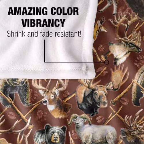 JQ Licensing Big Game Elk, Deer and Bear Hunting Pattern Super Soft Fleece Throw Blanket, Multicolour, W/D/H: 91 x 147 cm – 3