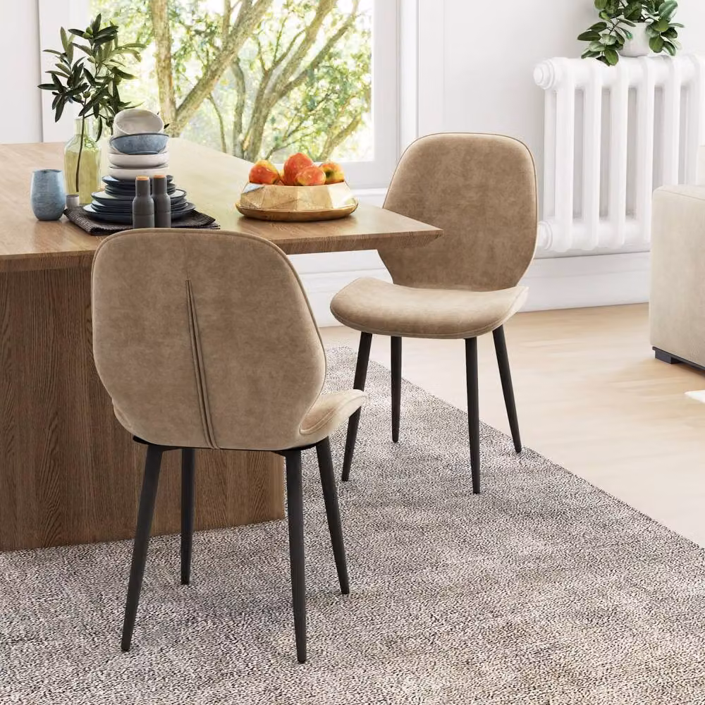 Wyld Haus Sumaba Set of 2 Brown Velvet Dining Chairs with Metal Legs – 3