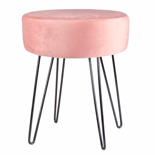 Harbour Housewares Pink Velvet Round Footstool with Black Legs, H41 x D45 cm – 1