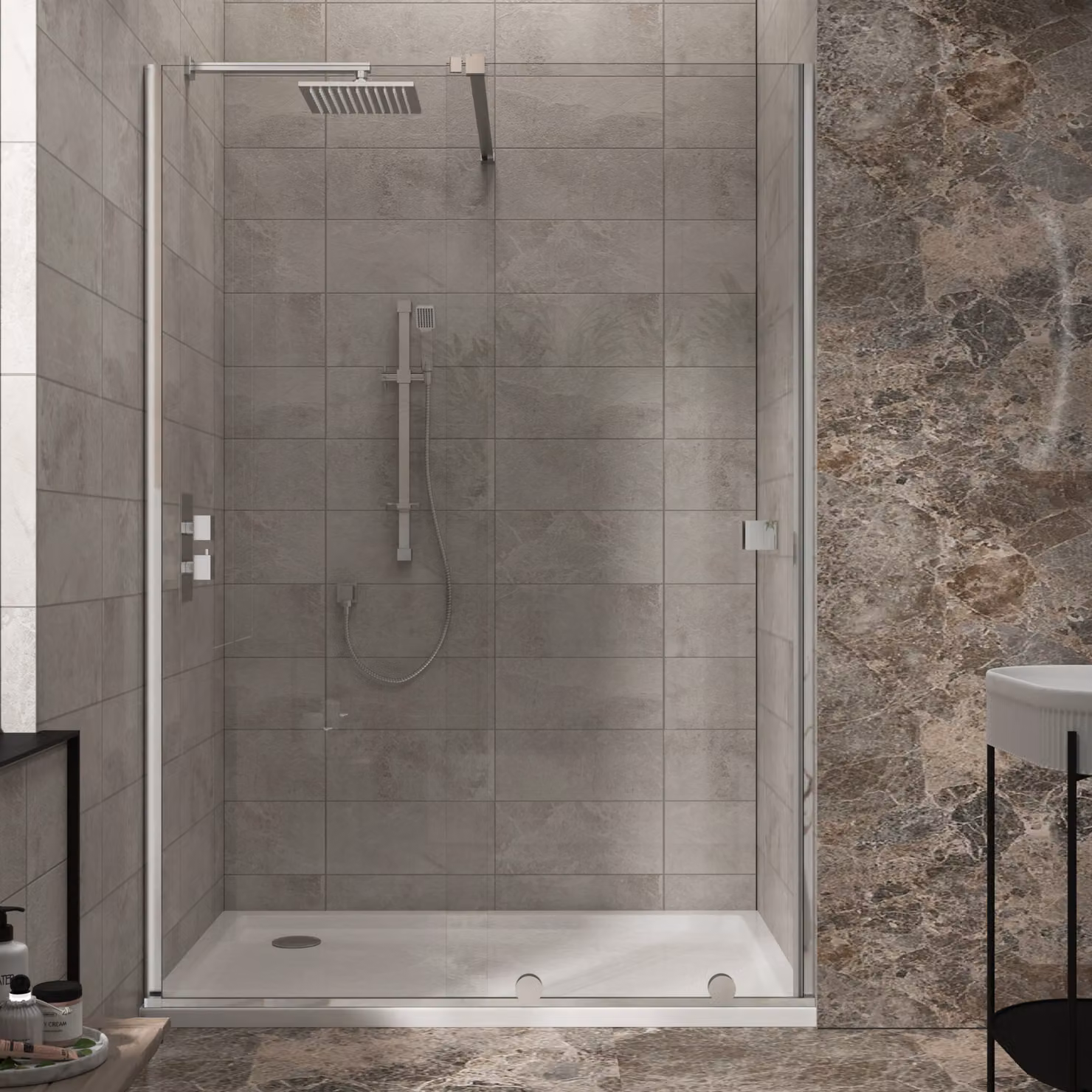 Luton 1700mm Wet Room Recessed Sliding Shower Screen with 8mm Easy Clean Clear Glass, H 195 cm x W 170 cm, Chrome