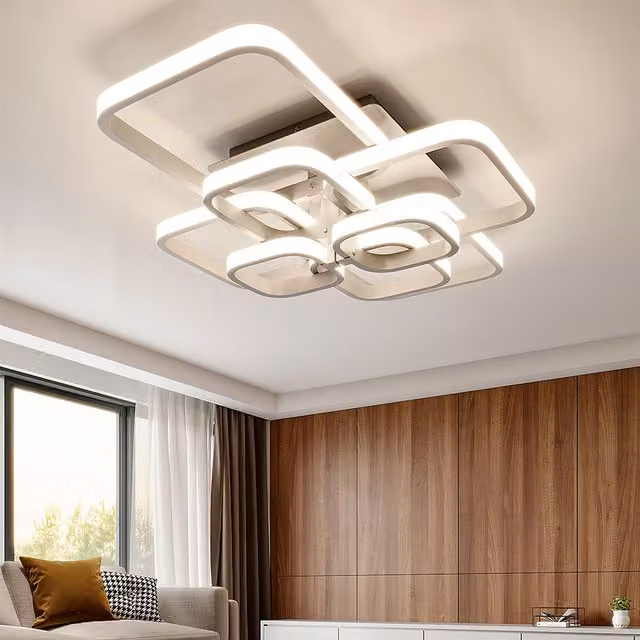 Livingandhome Minimalist Square LED Semi Flush Ceiling Light in White