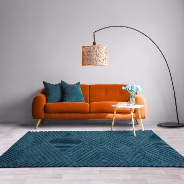 The Rug Shop UK Petrol Teal Handmade Wool Modern Geometric Easy To Clean Area Rug W: 160 cm, D: 230 cm