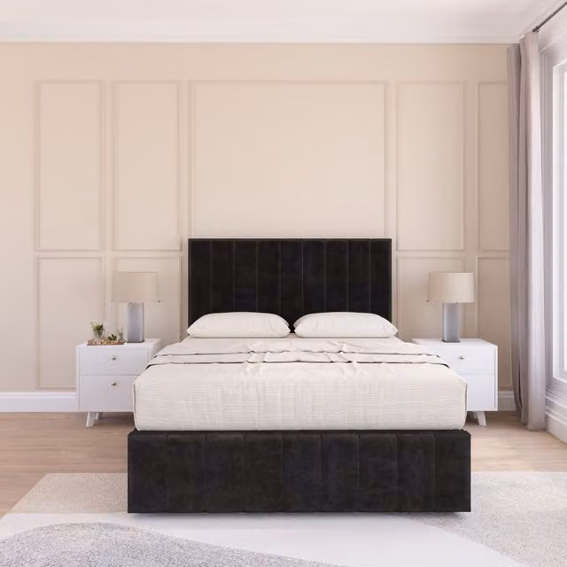 Sloomy California Divan Bed Set with Matching Footboard in Black Plush Velvet, King Size W/D/H: 180 x 200 cm