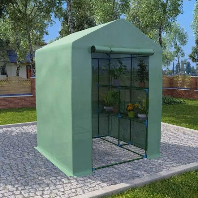 Berkfield Home Steel Greenhouse with Shelves in Green, W/D/H: 143 x 143 x 195 cm – 1