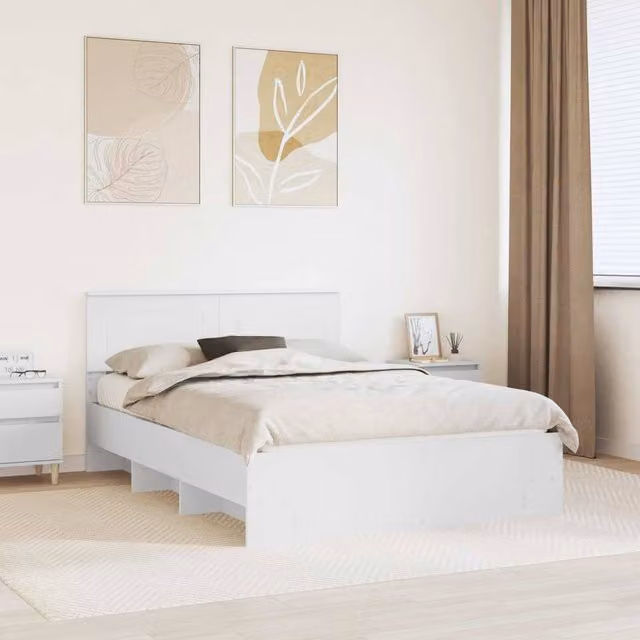Berkfield Home Modern Bed Frame with Headboard in White, Engineered Wood, 160 x 200 cm